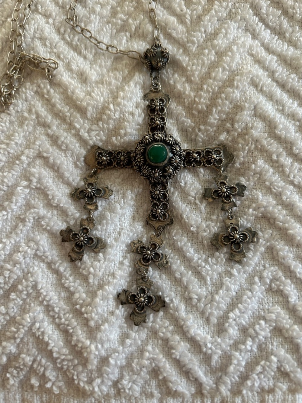 Antique Taxco Mexico 925 Sterling Silver Wedding Yalalag Cross Pendant Necklace - Picture 2 of 5
